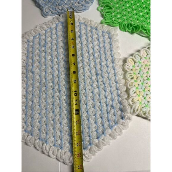 Rare Vintage Handmade Set of 6 Knit Crochet Hot Pad Trivet Potholders - Picture 8 of 14